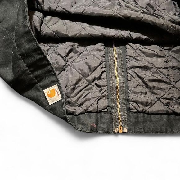 Distressed Carhartt Collared Full Zip Black Jacket Old Painters Stain Patch Sz L - Picture 6 of 6